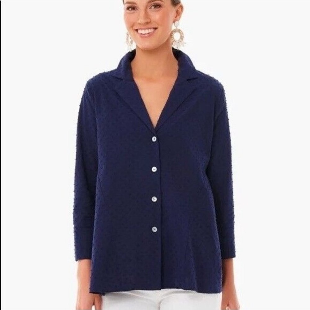 Tuckernuck Pomander Place Navy Blue Swiss Dot
Scarlett Button Down Shirt Size S